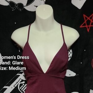 Glare | Women's Burgundy Spaghetti Strap Dress | Size Medium